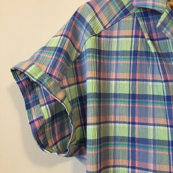 Vintage St Michael Plaid Pastelcore Seersucker Short Sleeve Button Down - Picture 5 of 16